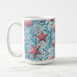 ROTE & ROSA MEERESMUSCHELN & SEESTERNE IM BLauen O Kaffeetasse