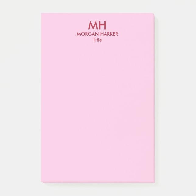 Rote Rosa Minimale Saubere Initialen Post-it Klebezettel (Vorderseite)