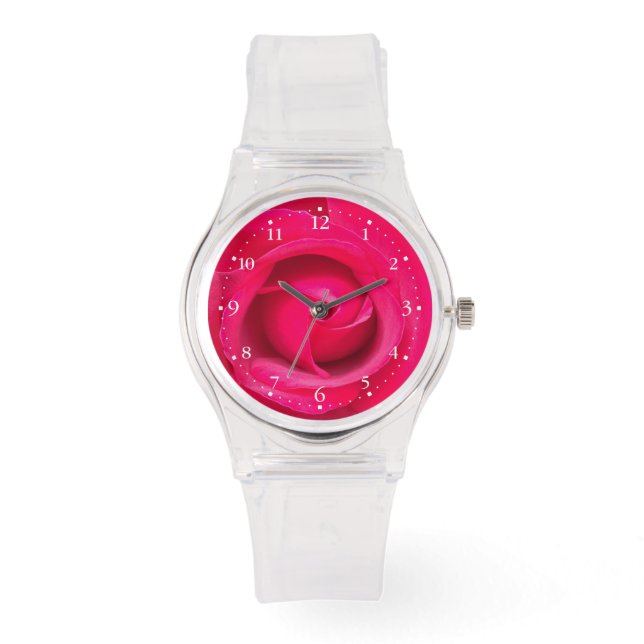 Rote Rosa Rose Armbanduhr (Vorderseite)