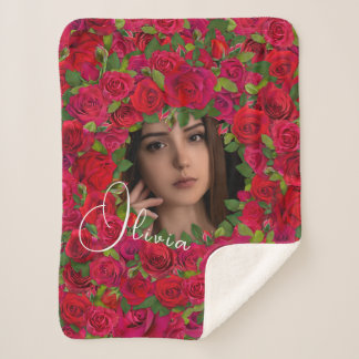 Rote rosa Rose Blumengrenze mit individuellem Text Sherpadecke
