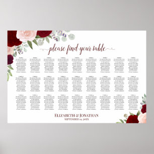 Rote & rosa Rosen 27-Tisch-Hochzeits-Sitzplan Poster