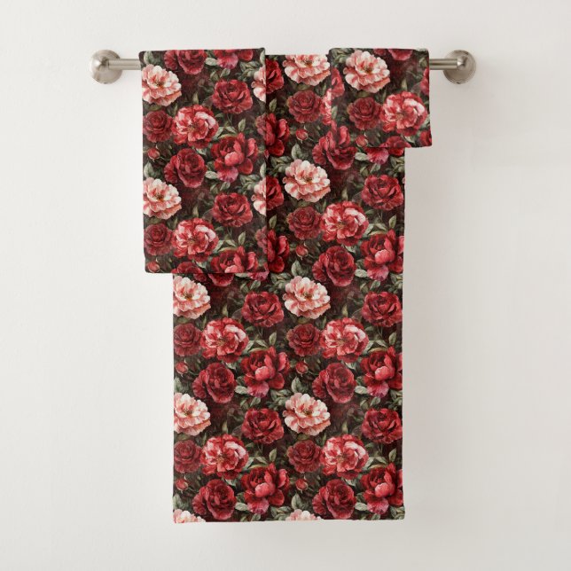 Rote rosa Rosenblüten   Badhandtuch Set (Insitu)