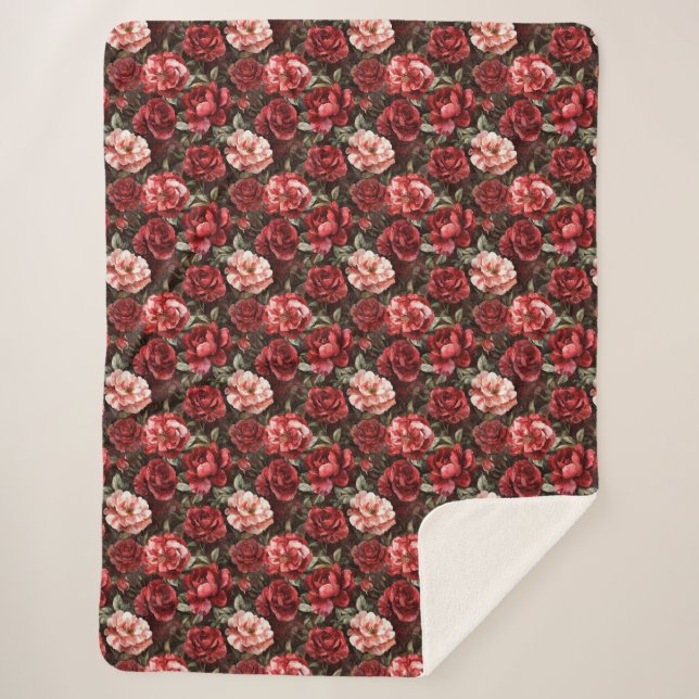 Rote rosa Rosenblüten   Sherpadecke (Vorderseite)