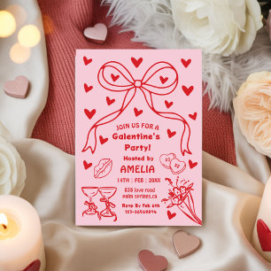Rote Rosa Schleife Galentine’s Party, Nacht Valent Einladung