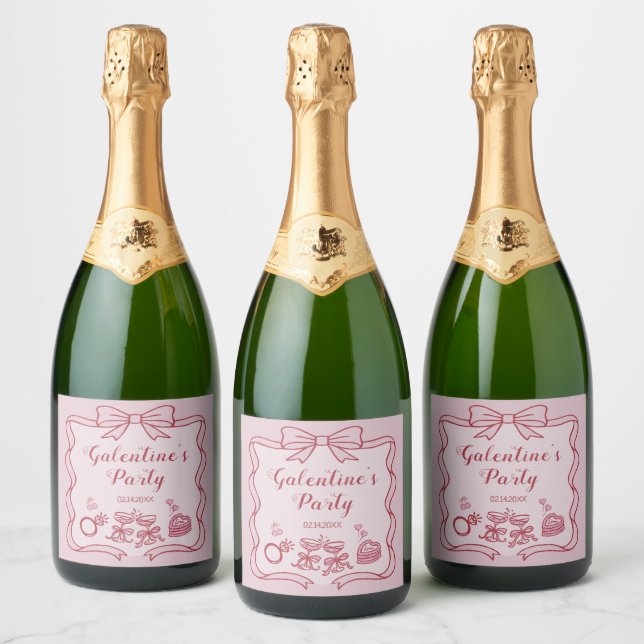 Rote Rosa Schleife Galentine's Party (Flaschen)