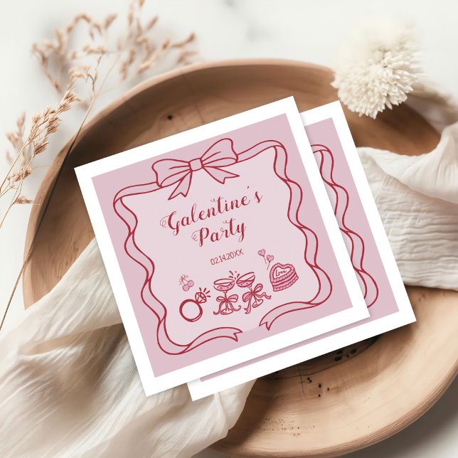 Rote rosa Schleife Galentine's-Party Serviette (Von Creator hochgeladen)
