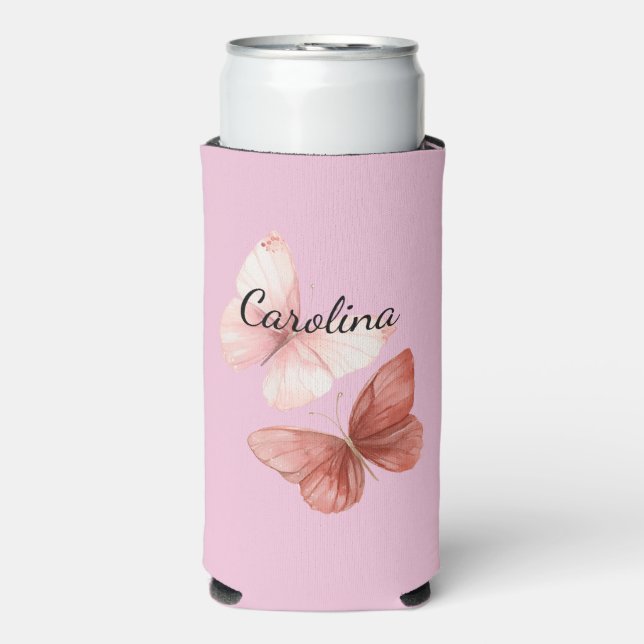 Rote rosa Schmetterlinge Selters Dosenkühler (Seltzer Vorderseite)