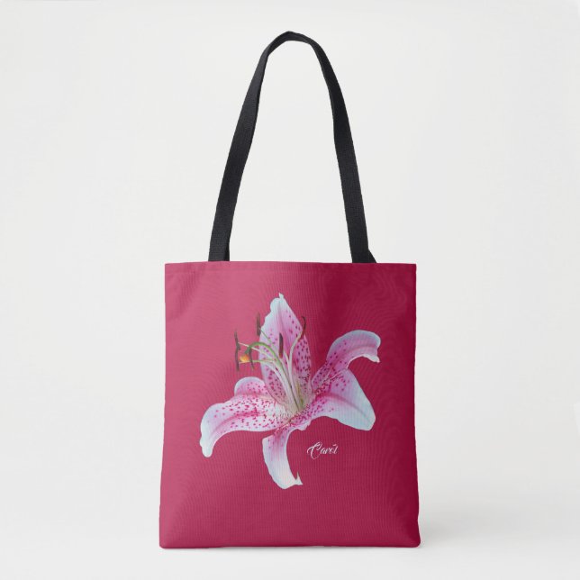 Rote rosa Stargazer-Lilie ganz über _Print Tasche (Vorderseite)
