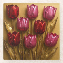 Rote rosa Tulpen Gold Glasuntersetzer