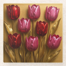 Rote rosa Tulpen Gold Glasuntersetzer