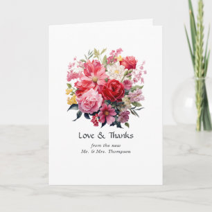 Rote, rosa und grüne Blumenhochzeit Dankeskarte