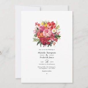 Rote, rosa und grüne florale Hochzeit Einladung