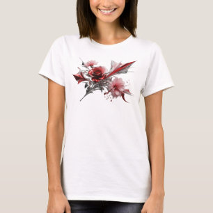Rote Rosa und rosa Blumen auf schwarzem Hintergrun T-Shirt