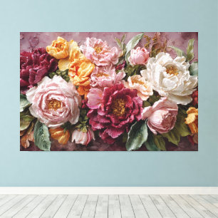Rote, rosa und weiße Pfingstrosen – abstrakte Wand Leinwanddruck
