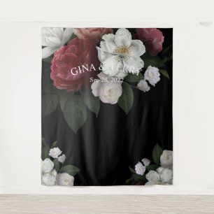 Rote rosa weiße LuxusBlumen-Blumenhochzeit Wandteppich