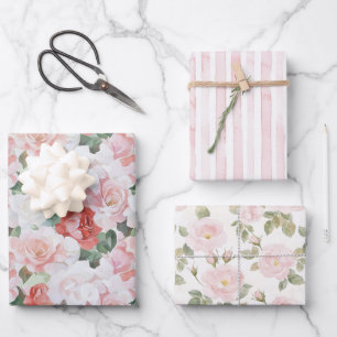 Rote Rosa Weiße Rosen Floral Braut Dusche Geschenkpapier Set