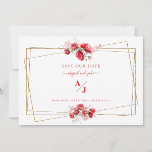 Rote & rosafarbene florale Hochzeit - Rettet unser Save The Date