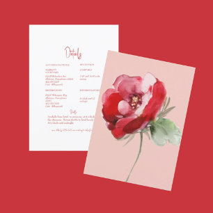 Rote & rosafarbene florale Hochzeitsdetails Einladung