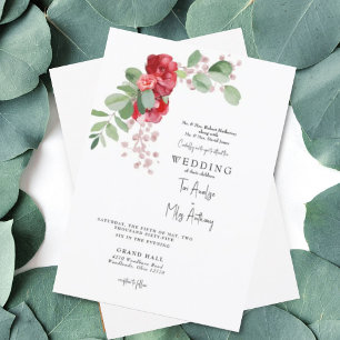 Rote & rosafarbene Floraleukalyptus-Hochzeit beide Einladung