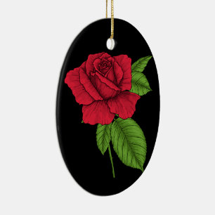 ROTE ROSE 2 KERAMIK ORNAMENT