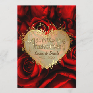 Rote Rose 50. Hochzeitstag Einladung