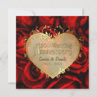 Rote Rose 50th Wedding Anniversary - Square ver. 2 Einladung