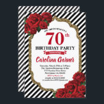 Rote Rose 70. Geburtstagsausschreibung für Frauen Einladung<br><div class="desc">JEDES ALTER.Alle Texte sind editierbar.
Holen Sie sich diese elegante und glamouröse Party Einladung für Geburtstagsparty in jedem Alter.
Entwickelt mit rote Rose,  Gold Glitzer Rahmen. Die schwarz-weißen Streifen fügen eine Touch modernen Chic hinzu.
Holen Sie sich diese schöne Einladung jetzt!</div>