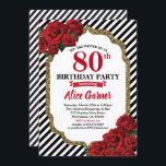 Rote Rose 80. Geburtstagsausschreibung für Frauen Einladung<br><div class="desc">JEDES ALTER.Alle Texte sind editierbar.
Holen Sie sich diese elegante und glamouröse Party Einladung für Geburtstagsparty in jedem Alter.
Entwickelt mit rote Rose,  Gold Glitzer Rahmen. Die schwarz-weißen Streifen fügen eine Touch modernen Chic hinzu.
Holen Sie sich diese schöne Einladung jetzt!</div>