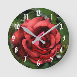 Rote Rose Abstrakte Blume Kunst Runde Wanduhr