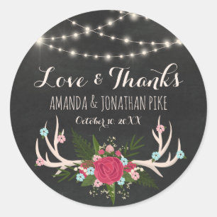 Rote Rose Antlers - Rustikale Hochzeitsstimmung Li Runder Aufkleber