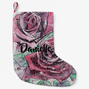 Rote Rose Aquarell Blume Blumenname Strumpf Kleiner Weihnachtsstrumpf