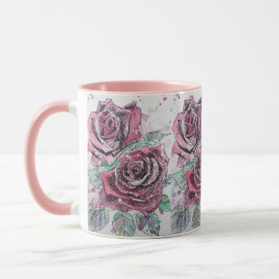 Rote Rose Aquarell und Tinte Rose Tasse Malen