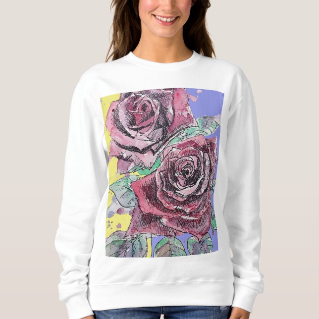 Rote Rose Aquarellfarben Blume Blumenbemalung Rose Sweatshirt (Vorderseite)