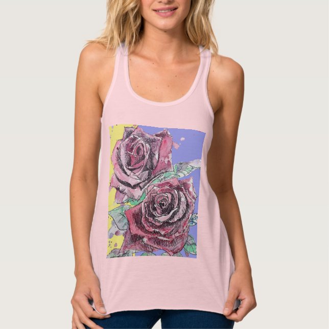 Rote Rose Aquarellfarben Blume Blumenbemalung Rose Tank Top (Vorderseite)