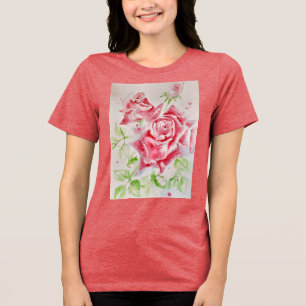 Rote Rose Aquarellfarben Blume Blumenbemalung Rose Tri-Blend Shirt