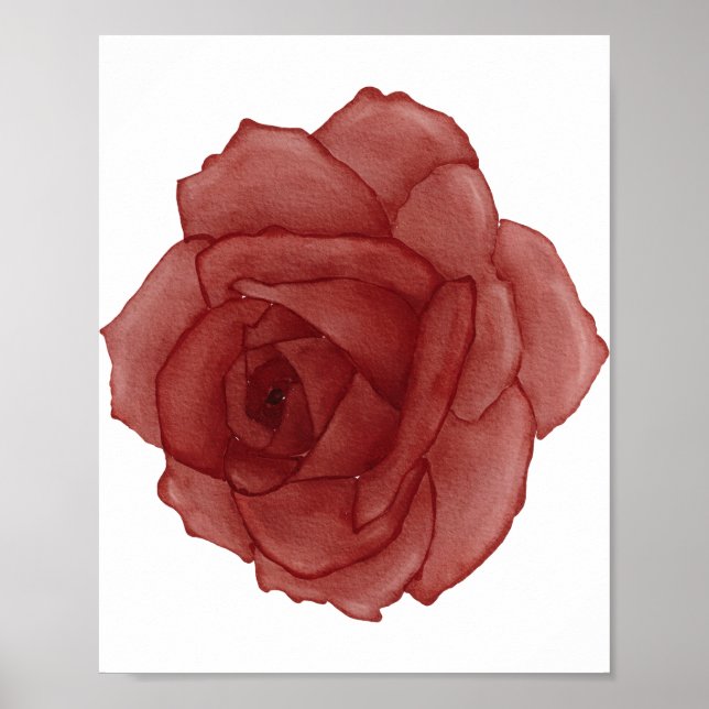 Rote Rose Aquarellfläche Links Poster (Vorne)