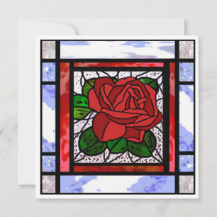 Rote Rose Art Deco Blaue Glasmalerei Karte