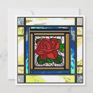 Rote Rose Art Deco Türkis Bleiglas Karte