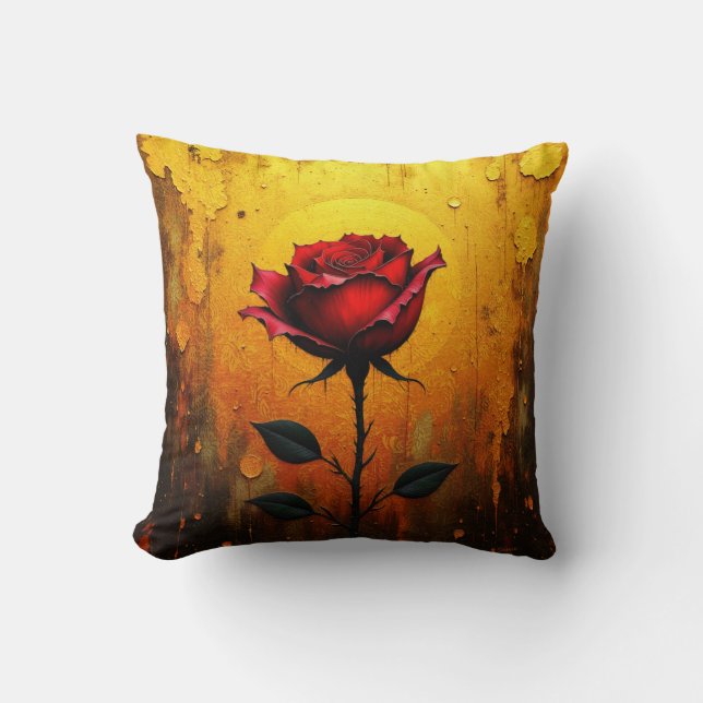 Rote Rose auf Gold Kissen (Vorderseite)