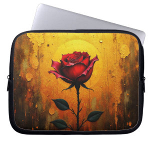 Rote Rose auf Gold Laptopschutzhülle