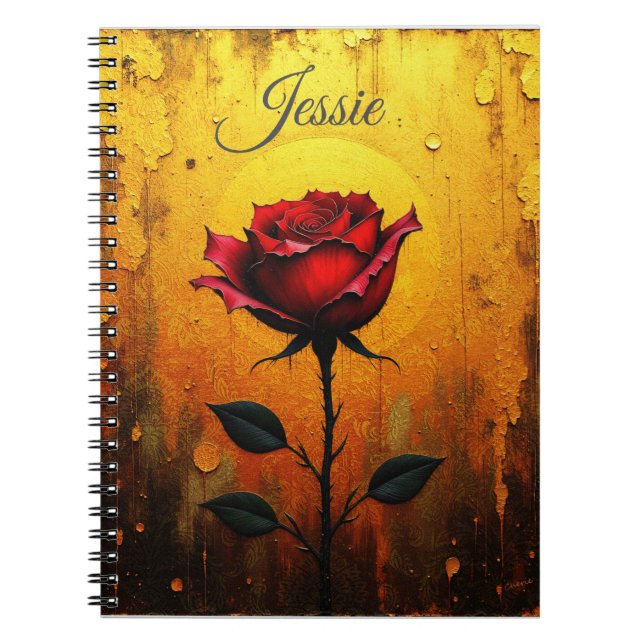 Rote Rose auf Gold  Notizblock (Vorderseite)