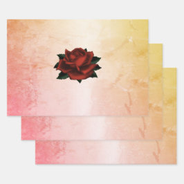 Rote Rose auf Peach Wrapping Paper Sheets Geschenkpapier Set