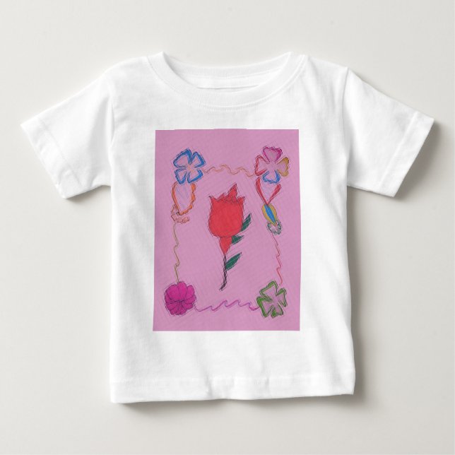 Rote Rose auf Rosa: Blumengrafik am Border Art Pri Baby T-shirt (Vorderseite)