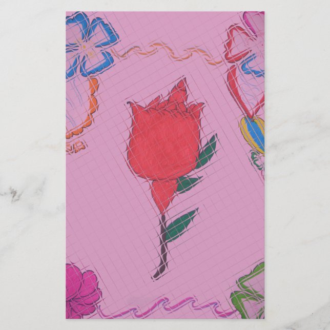 Rote Rose auf Rosa: Blumengrafik am Border Art Pri Briefpapier (Vorderseite)