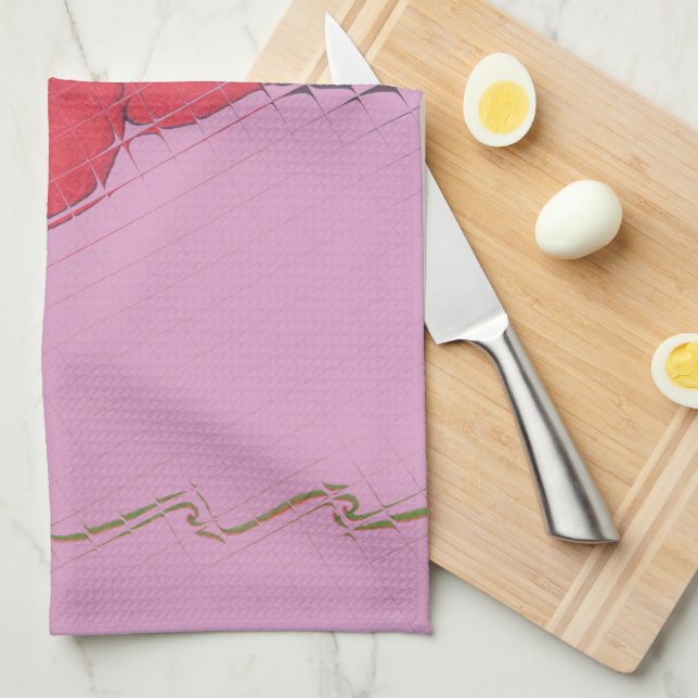 Rote Rose auf Rosa: Blumengrafik am Border Art Pri Handtuch (Viertel Falte)