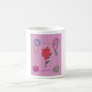 Rote Rose auf Rosa: Blumengrafik am Border Art Pri Kaffeetasse