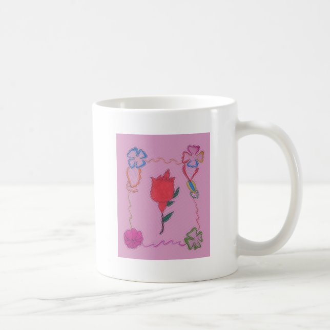 Rote Rose auf Rosa: Blumengrafik am Border Art Pri Kaffeetasse (Rechts)