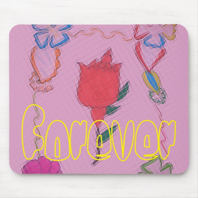Rote Rose auf Rosa: Blumengrafik am Border Art Pri Mousepad (Vorne)