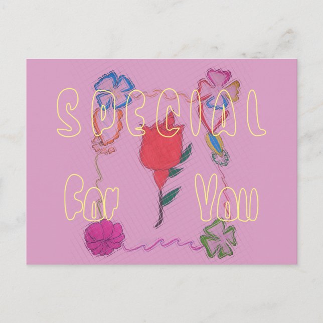 Rote Rose auf Rosa: Blumengrafik am Border Art Pri Postkarte (Vorderseite)