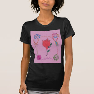 Rote Rose auf Rosa: Blumengrafik am Border Art Pri T-Shirt